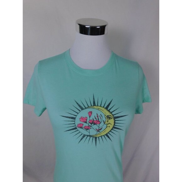 Free State M Moon & Flowers Tee Celestial Witchcore Graphic Shirt Aqua - Picture 2 of 10